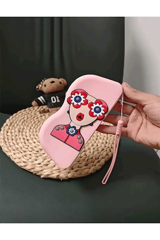 Kadın Figürlü Pembe Asılabilir Silikon Gözlük Çantası
