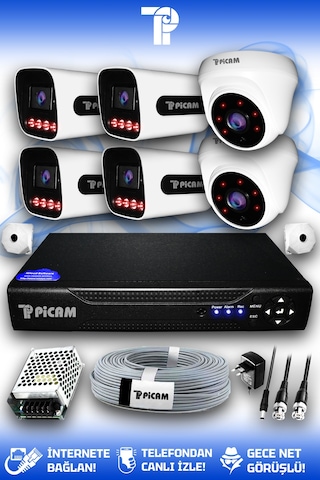 Picam 6 Kameralı Zebra 2 İç Kamera Set Hdd'siz 5 Mp 2k Net Gece Görüşlü Güvenlik Kamerası Sistemi