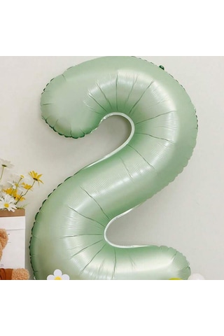 Retro Adaçayı Yeşili Rakam Folyo Balon 2 Yaş Balonu Yeşil