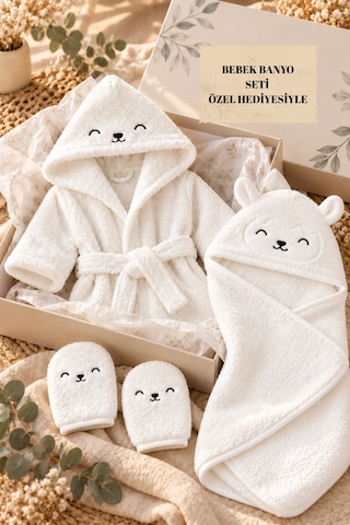Bambu Bebek Banyo Set Yumuşacık 1 Bornoz 1 Kundak Havlu + 2 Kese ve Hediyeli Set Banyo Set - 707112808
