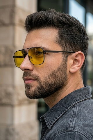 Di Caprio Dc3053ar Modern Square Antifar Polarize Camlı Erkek Güneş Gözlüğü Siyah - Sarı