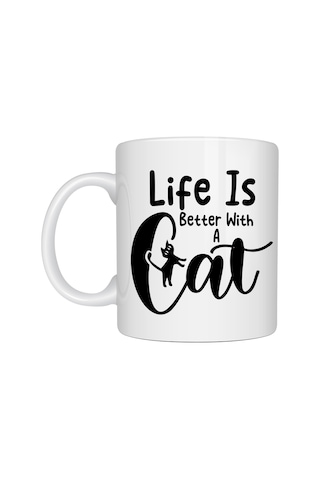 Northcity Life Is Better With A Cat Kupa - Sevimli Kedi Tasarımına Sahip Porselen Kahve Kupası