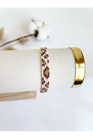 Nevoaccessory Krem Leopar Desenli Miyuki Bileklik Krem