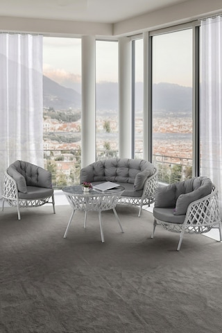 Viola Serisi 1. Sınıf 2+1+1 Beyaz Rattan Gri Minder Bahçe Balkon Oturma Koltuk Takımı