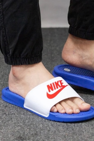 Nike Futura Benassi Slide Blue-white-red Unisex Mavi-beyaz Terlik Tek Bantlı Mavi - Beyaz