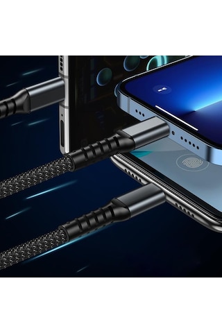 100w 3 Ü 1 Arada Hızlı Şarj Kablosu Type-c + Lightning + Micro Usb Örgü Kablo & 100 W 1.2m For 3 İn 1