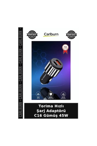 Delux Serisi Torima Hızlı Şarj Adaptörü C16 Gümüş 45w Kablo Otomobil Yolculuk