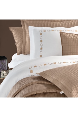 Pasioni Saten Elegante Camel Nakışlı Çift Kişilik Nevresim Takımı Camel