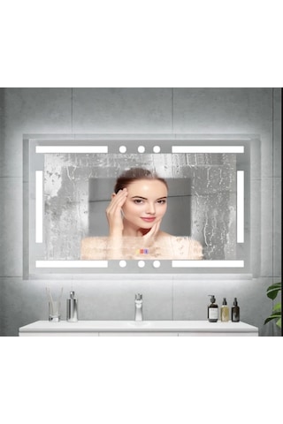 120x80 H Cm Bluetoothlu Buğu Çözücülü Dokunmatik Işıklı Kumlamalı Banyo Aynası