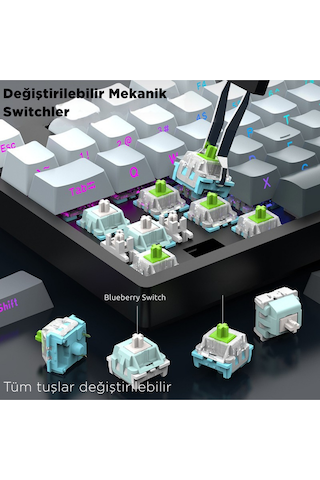 K88 Mekanik Oyun Klavyesi- 3 Modlu Hot Swap Rgb 4000 Mah Batarya