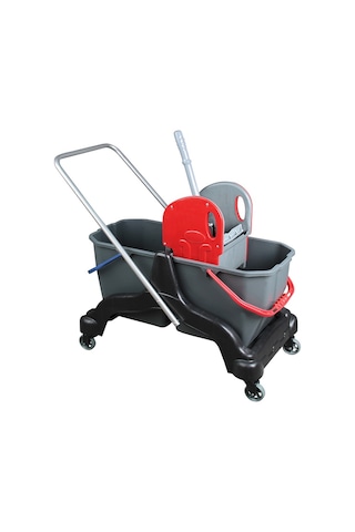 Safell Çift Kovalı Temizlik Arabası - Plastik Paspas Arabası Presli 20 L