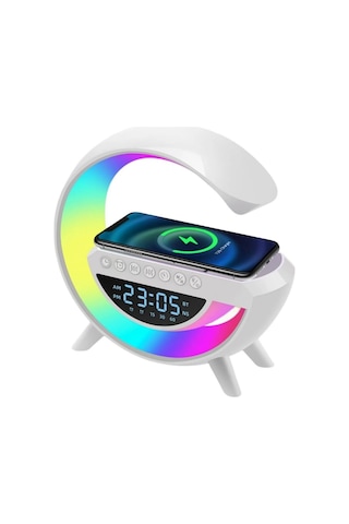 Kablosuz Şarjlı Bluetooth Hoparlör Rgb Işık Gece Lambası Dijital Saat Çok Renkli