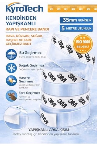 Tech 5 Metre Kapı Ve Pencere Bandı, Kendinden Yapışkanlı Şeffaf Silikon Fitil, Pvc Kapı Pencere Contası, Duşaka 0.05 M