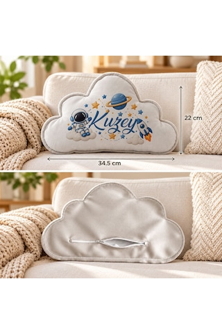 Bk Gift Kişiye Özel İsimli Gri Bulut Yastık-4 - Bebek Ve Çocuk Odası Dekoratif Yastık 34,5x22 Cm