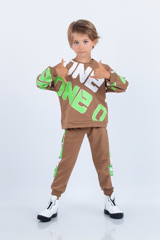 Erkek Çocuk İki İplik Kumaş Baskılı Orta Kalınlıkta Örme Basic Oversize Alt Üst Eşofman Takımı 001