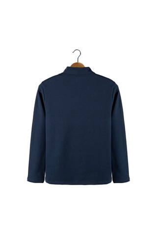 Erkek Lacivert Yarım Fermuarlı Basic Düz Sweatshirt Lacivert3