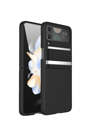 Samsung  Uyumlu  Galaxy Z Flip 3 Kılıf Belt Flip Kapak - Siyah Düz Renkli,