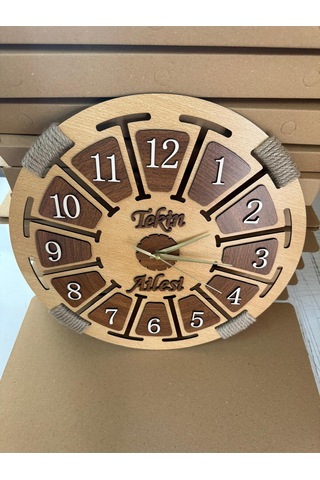 İsime Özel Ahşap Dekoratif Halatlı Duvar Saati Kahverengi