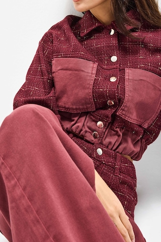 Kadın Bordo 6w6-35 Dokuma Denim Kumaş Karışımlı Önü Düğmeli Özel Tasarım Bomber Ceket