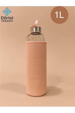 H2o Deri Kılıflı Cam Matara 1000 Ml Pembe