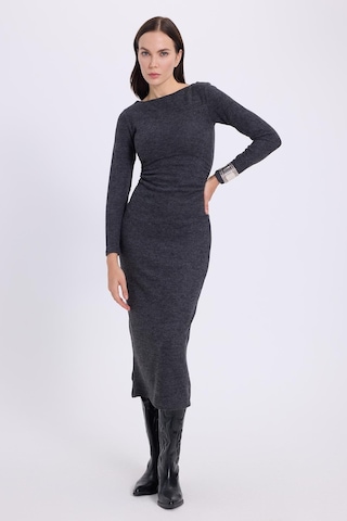 Tudors Kadın Slim Fit Dar Kesim Bisiklet Yaka Antrasit Elbise-41644 Antrasit