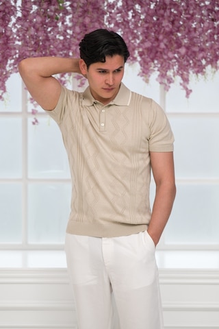 Advante Slimfit Kolları Lastikli Likralı Desenli Polo Yaka Triko T-shirt Krem