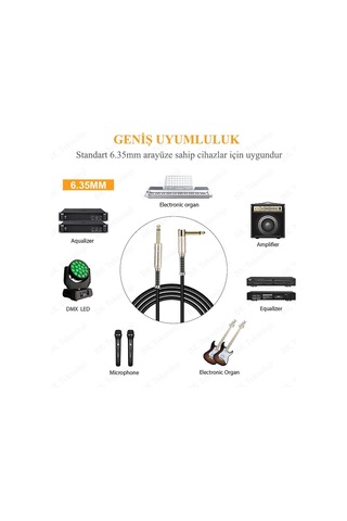 6.35mm Mono Düz - 6.35mm 1/4 İnç Erkek Dik Açı Ses Kablosu 2 Met.
