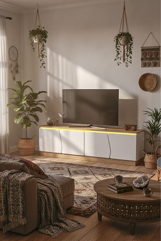 Bohem 180 Cm Tv Ünitesi Ledli Mdf Kapak Ceviz - Beyaz