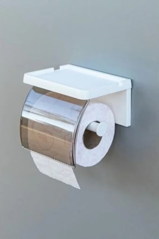 Yapışkanlı Kapaklı Tuvalet Kağıdı Askısı - Beyaz Plastik Tasarım 16.5 x 12.2 x 11.2 CM