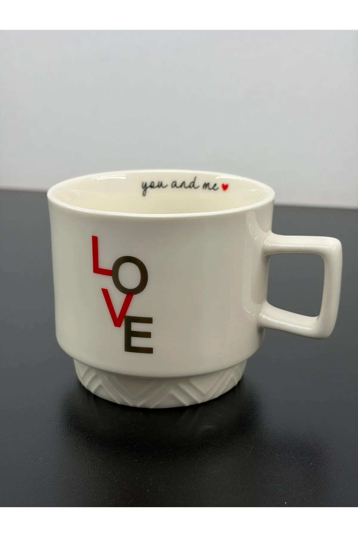 Acar Porselen Lüks Love Desenli Kahve Meşrubat Çay Bardağı Bardak Kupa 325ml Kırmızı