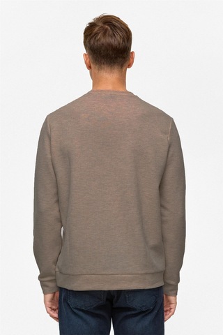 Süvari Bol Kesim O Yaka Melanj Desenli Waffle Sweatshirt Koyu Kahve Kh9