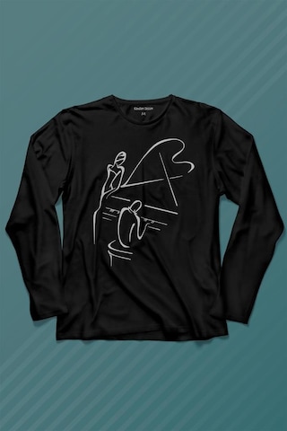 Piyano Başında Romantik Müzik Aşkı Müzikal Aşıkları Uzun Kollu Tişört Baskılı T-shirt 001