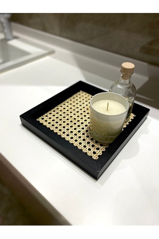 Rattan Hazeran Kare Tepsi Siyah-24x24 Cm %100 Doğal Hazeran
