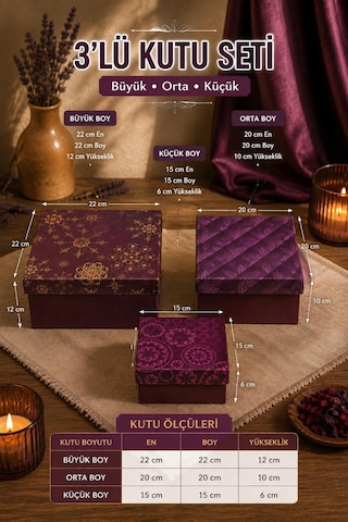 Kolix Hediyelik 3 'lü Dekoratif Kutu Lalezar Model Premium Paketleme Kutusu