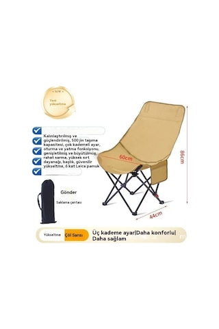 Üç Kademeli Ayarlanabilir Uzanma Koltuğu Açık Ay Sandalyesi Katlanır Sandalye Kamp Sandalyesi Haki