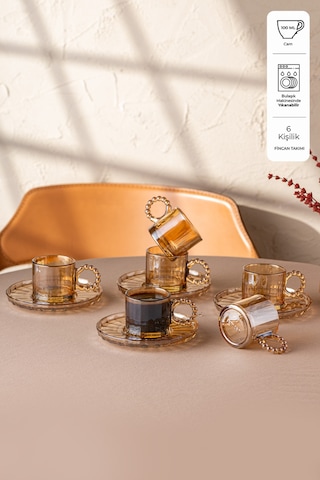 Emsan Muhabbet Amber 6'lı Cam Kahve Fincanı 100 Ml Amber