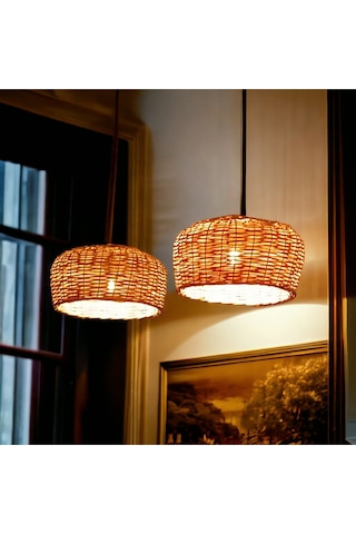 Hasır Avize El Yapımı Yuvarlak 30 Cm Sarı