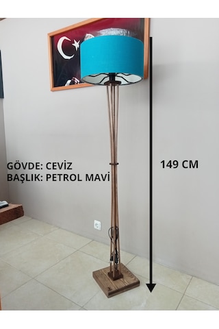 Balsa Dekor Ahşap Lambader Ceviz Petrol Mavi
