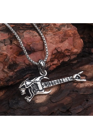 Elektro Gitar Rock Erkek Kolye Çelik Takı Aksesuar K24 T5