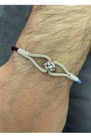 Kazzaze Bordo Mavi Trabzon Spor Oksitli Gümüş Kazaziye Örme Boncuk Detaylı Bileklik
