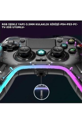 Ape Rgb Gamepad Oyun Kolu Şeffaf 1000 Mah Kablosuz Ps3-ps4-tv-pc-ios Uyumlu Wirelles