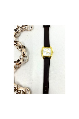 Esrada Quartz Retro Minimal Vintage Deri Kordon Kadın Kol Saati Siyah-gold Altın