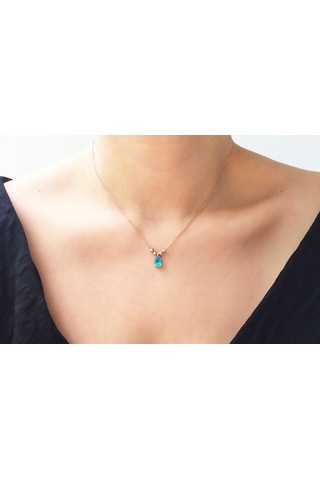 Azuris 925 Ayar Gümüş Mavi Zirkon Damla Kolye (265343231)