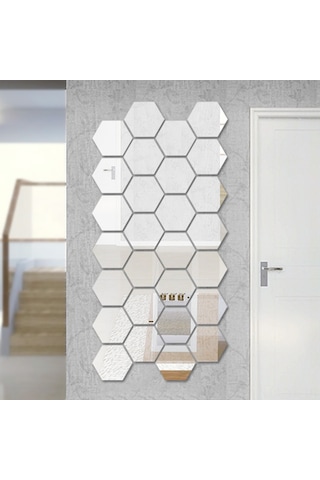 Yifomall Büyük Boy 18.4x18.4 Cm Gümüş Akrilik Ayna Duvar Sticker, 12 Adet Altıgen Kare, Oturma Odası Koridor Dekorasyon, Yansıtıcı Fonksiyonlu Duvar Aksesuarı Diğer
