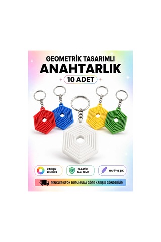 10'lu 3d Baskı Katmanlı Altıgen Anahtarlık Karışık Renkler
