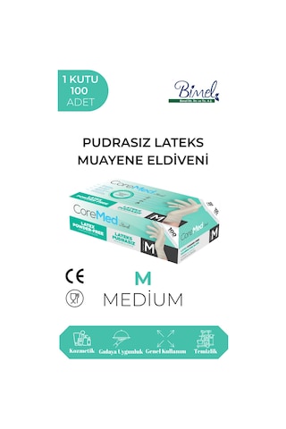 Lateks Pudrasız Muayene Eldiveni M-1 Paket 100'lü