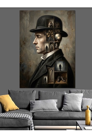 Şapkalı Ve Mekanik Detaylı Adam Dekoratif Kanvas - Mdf Ahşap Tablo