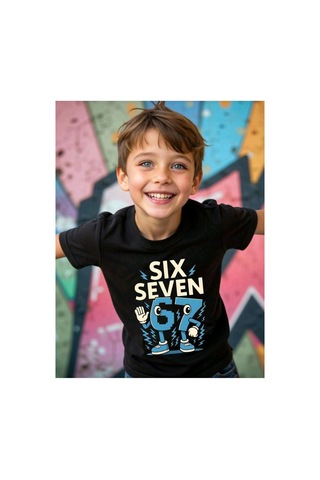 Stil X Sıx Seven Baskılı Erkek Çocuk Tshırt, 67 Tasarımlı Siyah-1