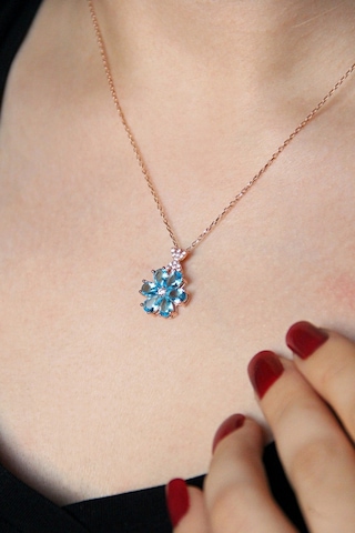 925 Ayar Gümüş Mavi Taşlı Rose Çiçek Kolye - 23167202 Rose Gold