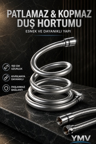 Ymv Gri Pvc Duş Hortumu 150 Cm Esnek Pürüzsüz Banyo Duş Başlığı Hortumu Duş Spirali